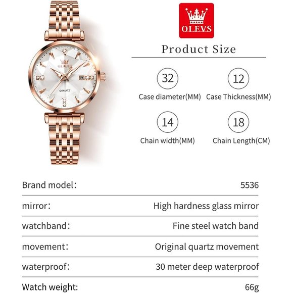 Women White Dial Rose Gold Stainless Steel Band Waterproof Watch main image 8